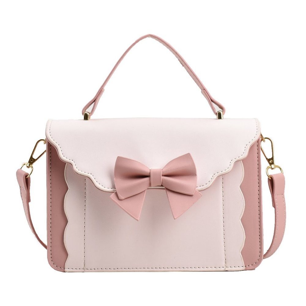 White & Pink Vintage Handbag with Bow